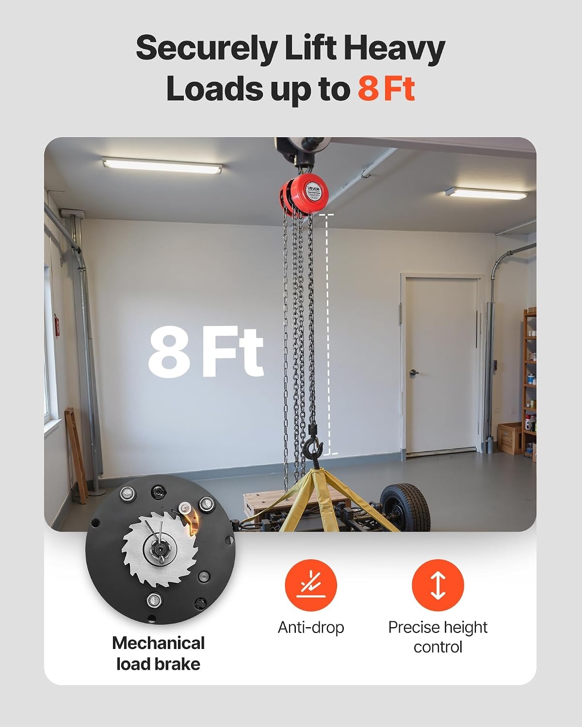 image:imageVEVOR Hand Chain Hoist 1 Ton 2200 lbs Capacity Manual Chain Block with Upgrade G70 Galvanized Chain 8 ft Lifting Height Heavy Duty Pulley Hoist for Garage Warehouse Automotive Machinery RedRed 1T 8FT