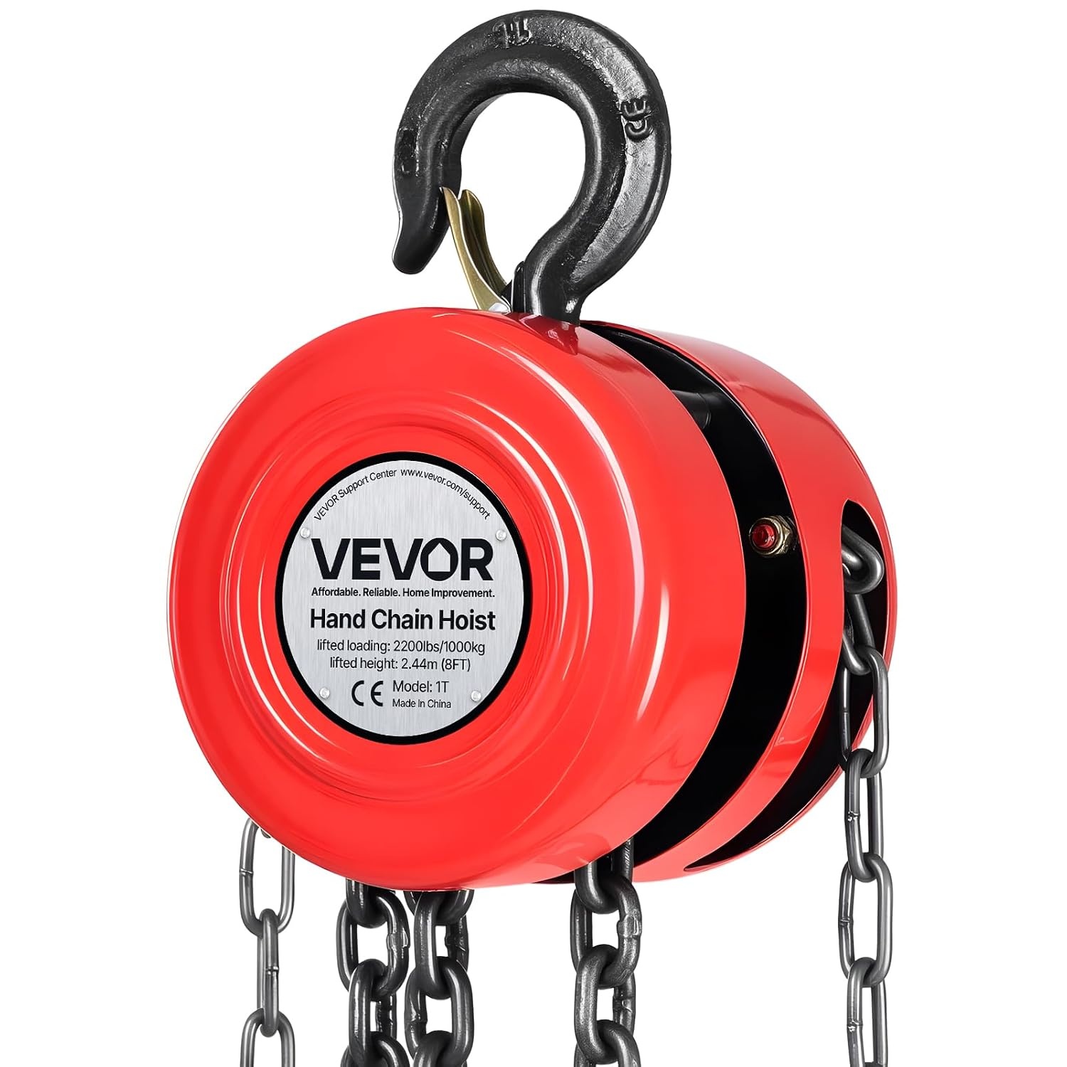 image:imageVEVOR Hand Chain Hoist 1 Ton 2200 lbs Capacity Manual Chain Block with Upgrade G70 Galvanized Chain 8 ft Lifting Height Heavy Duty Pulley Hoist for Garage Warehouse Automotive Machinery RedRed 1T 8FT