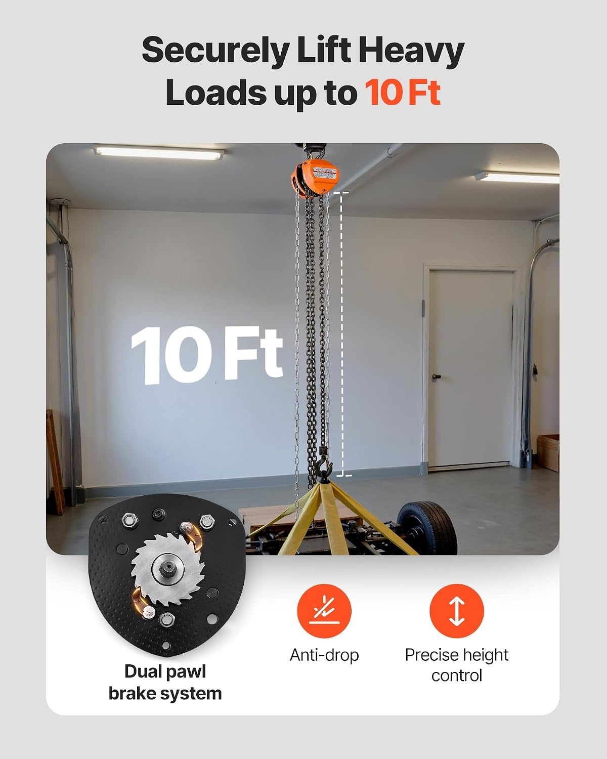 image:imageVEVOR Hand Chain Hoist 12 Ton 1100 lbs Capacity Manual Chain Block with Upgrade G80 Galvanized Chain 10 ft Lifting Height Heavy Duty Pulley Hoist for Garage Warehouse Automotive Machinery Orange12T 10FT