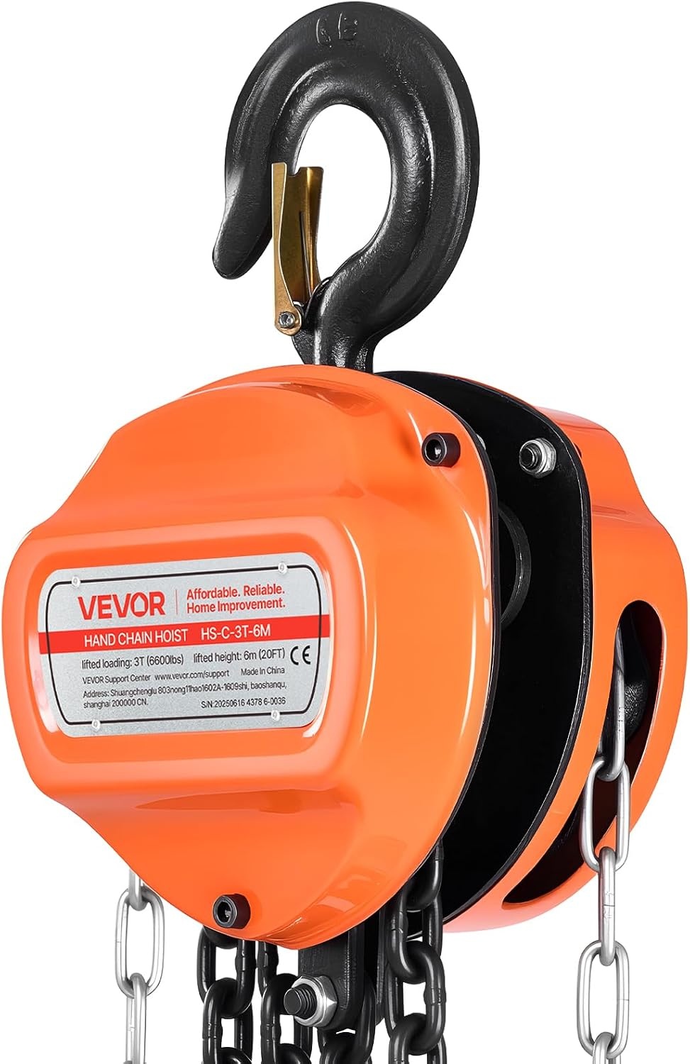 image:imageVEVOR Hand Chain Hoist 12 Ton 1100 lbs Capacity Manual Chain Block with Upgrade G80 Galvanized Chain 10 ft Lifting Height Heavy Duty Pulley Hoist for Garage Warehouse Automotive Machinery Orange3T 20FT