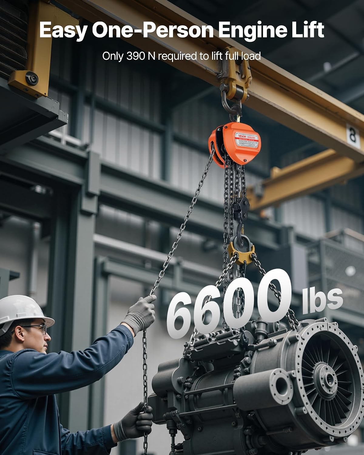 image:imageVEVOR Hand Chain Hoist 12 Ton 1100 lbs Capacity Manual Chain Block with Upgrade G80 Galvanized Chain 10 ft Lifting Height Heavy Duty Pulley Hoist for Garage Warehouse Automotive Machinery Orange3T 10FT