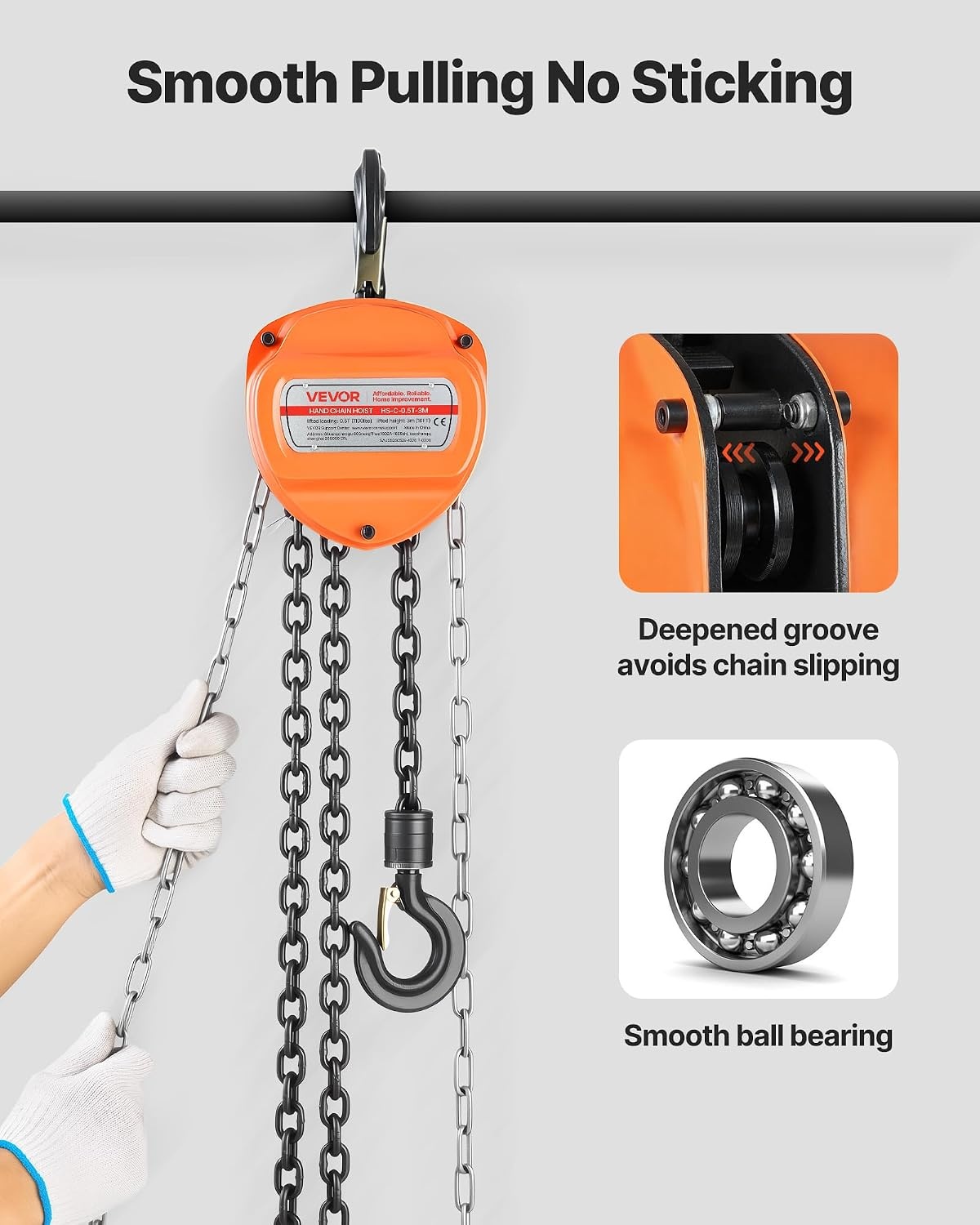 image:imageVEVOR Hand Chain Hoist 12 Ton 1100 lbs Capacity Manual Chain Block with Upgrade G80 Galvanized Chain 10 ft Lifting Height Heavy Duty Pulley Hoist for Garage Warehouse Automotive Machinery Orange12T 10FT