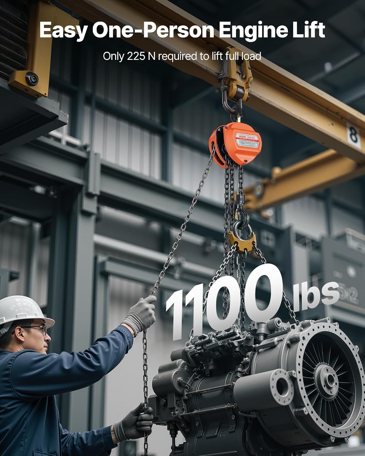 image:imageVEVOR Hand Chain Hoist 12 Ton 1100 lbs Capacity Manual Chain Block with Upgrade G80 Galvanized Chain 10 ft Lifting Height Heavy Duty Pulley Hoist for Garage Warehouse Automotive Machinery Orange12T 10FT