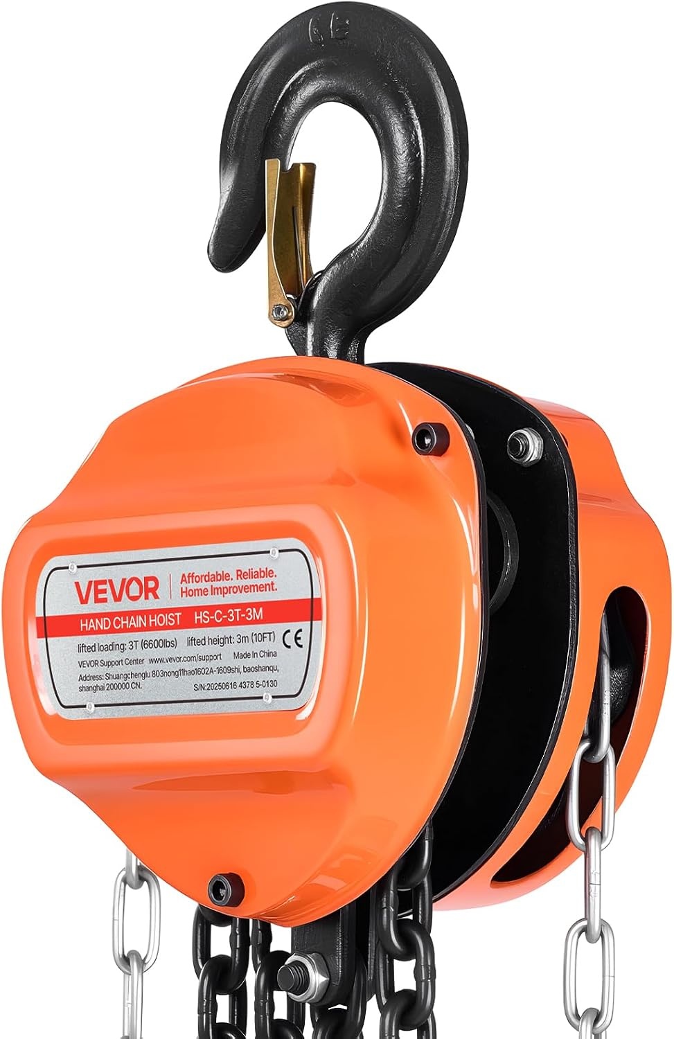 image:imageVEVOR Hand Chain Hoist 12 Ton 1100 lbs Capacity Manual Chain Block with Upgrade G80 Galvanized Chain 10 ft Lifting Height Heavy Duty Pulley Hoist for Garage Warehouse Automotive Machinery Orange3T 10FT