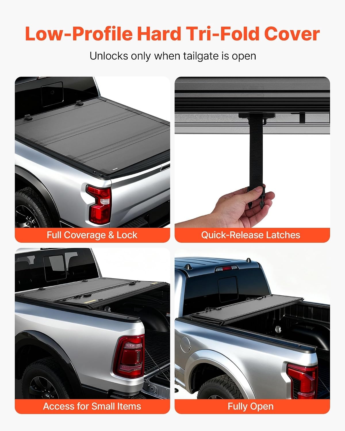 image:imageVEVOR Hard TriFold Truck Bed Tonneau Cover Compatible with 20192025 Dodge Ram 1500 56 ft 674 in Bed Waterproof LowProfile Hard Folding Truck Tonneau Cover with Aluminum Alloy Support Bar56ft