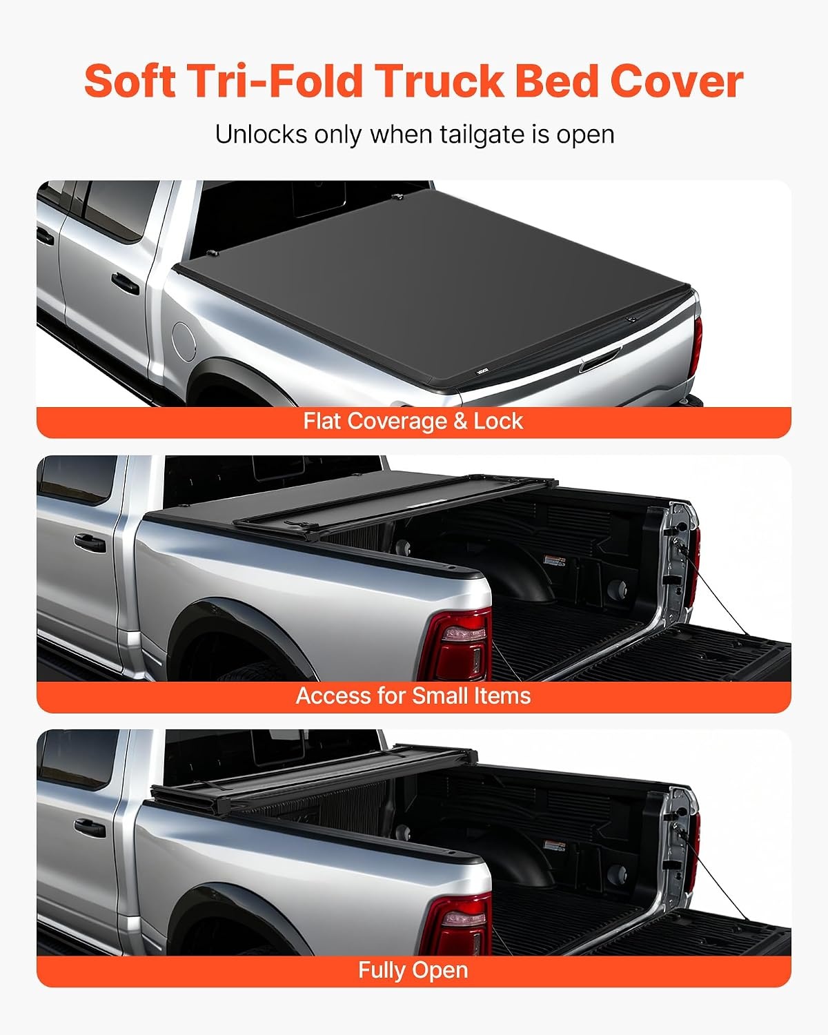 image:imageVEVOR Hard TriFold Truck Bed Tonneau Cover Compatible with 20192025 Dodge Ram 1500 56 ft 674 in Bed Waterproof LowProfile Hard Folding Truck Tonneau Cover with Aluminum Alloy Support Bar57ft
