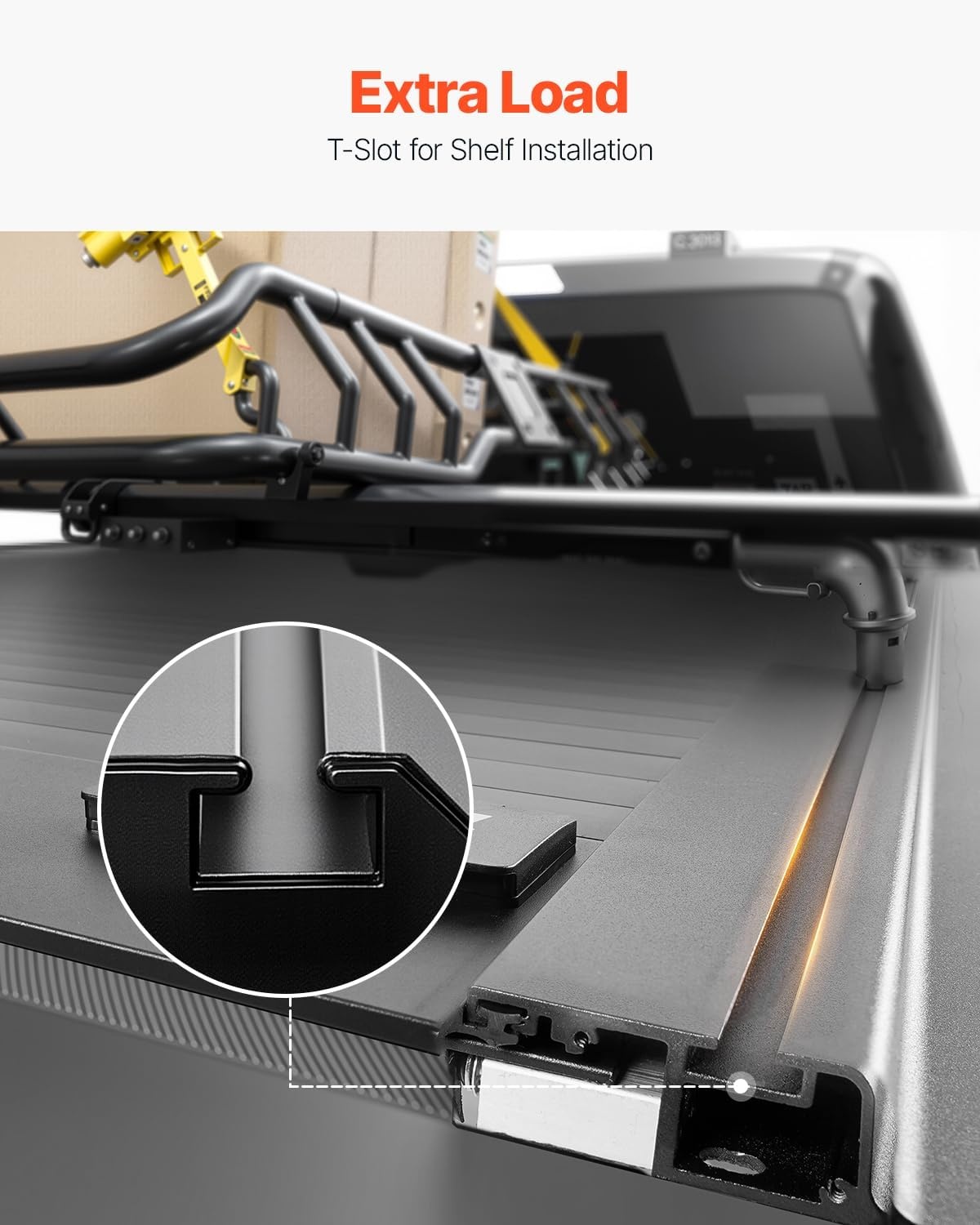 image:imageVEVOR Hard TriFold Truck Bed Tonneau Cover Compatible with 20192025 Dodge Ram 1500 56 ft 674 in Bed Waterproof LowProfile Hard Folding Truck Tonneau Cover with Aluminum Alloy Support Bar57ft