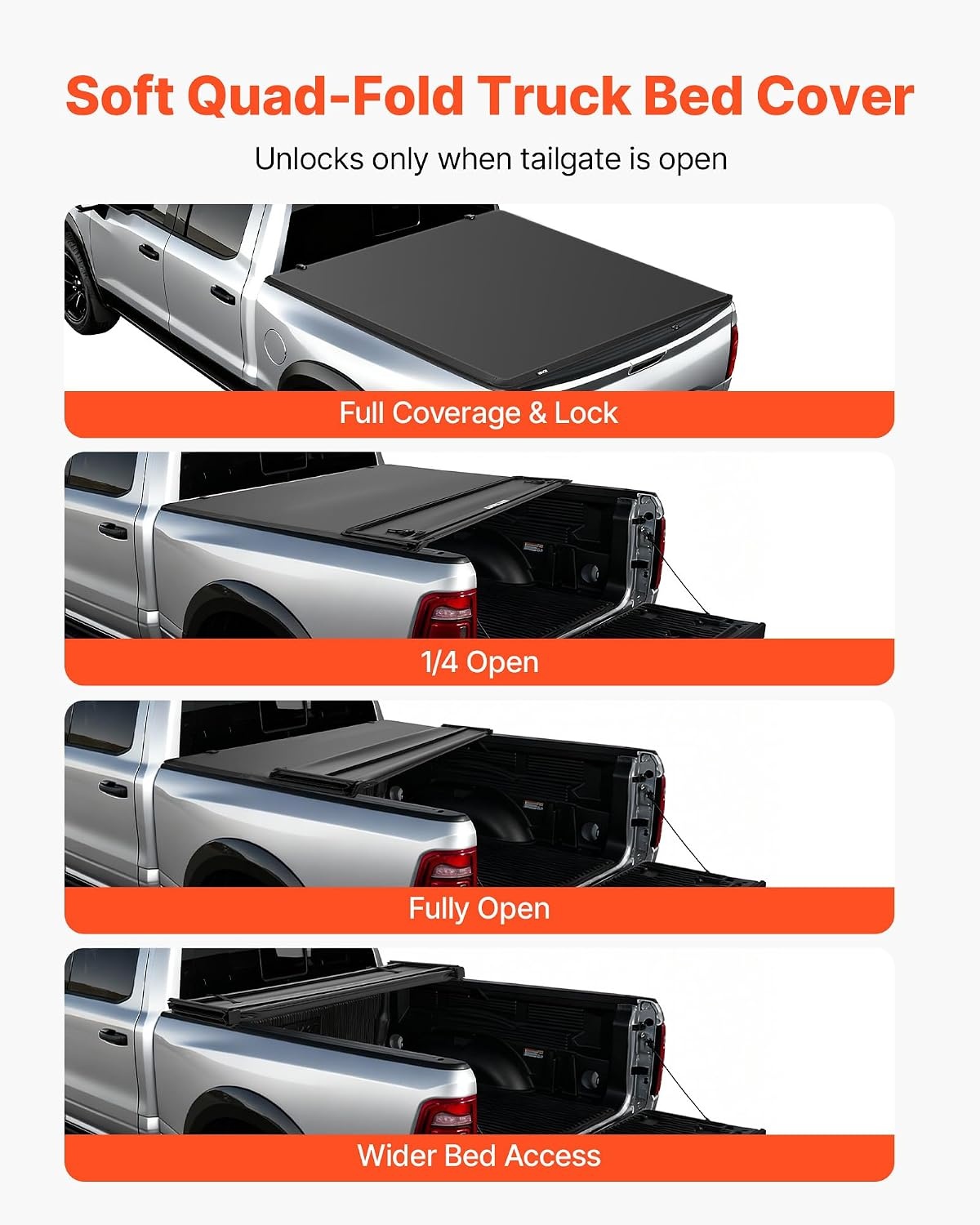 image:imageVEVOR Hard TriFold Truck Bed Tonneau Cover Compatible with 20192025 Dodge Ram 1500 56 ft 674 in Bed Waterproof LowProfile Hard Folding Truck Tonneau Cover with Aluminum Alloy Support Bar64ft