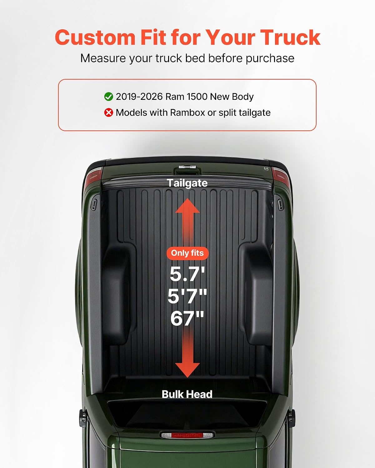 image:imageVEVOR Hard TriFold Truck Bed Tonneau Cover Compatible with 20192025 Dodge Ram 1500 56 ft 674 in Bed Waterproof LowProfile Hard Folding Truck Tonneau Cover with Aluminum Alloy Support Bar57ft