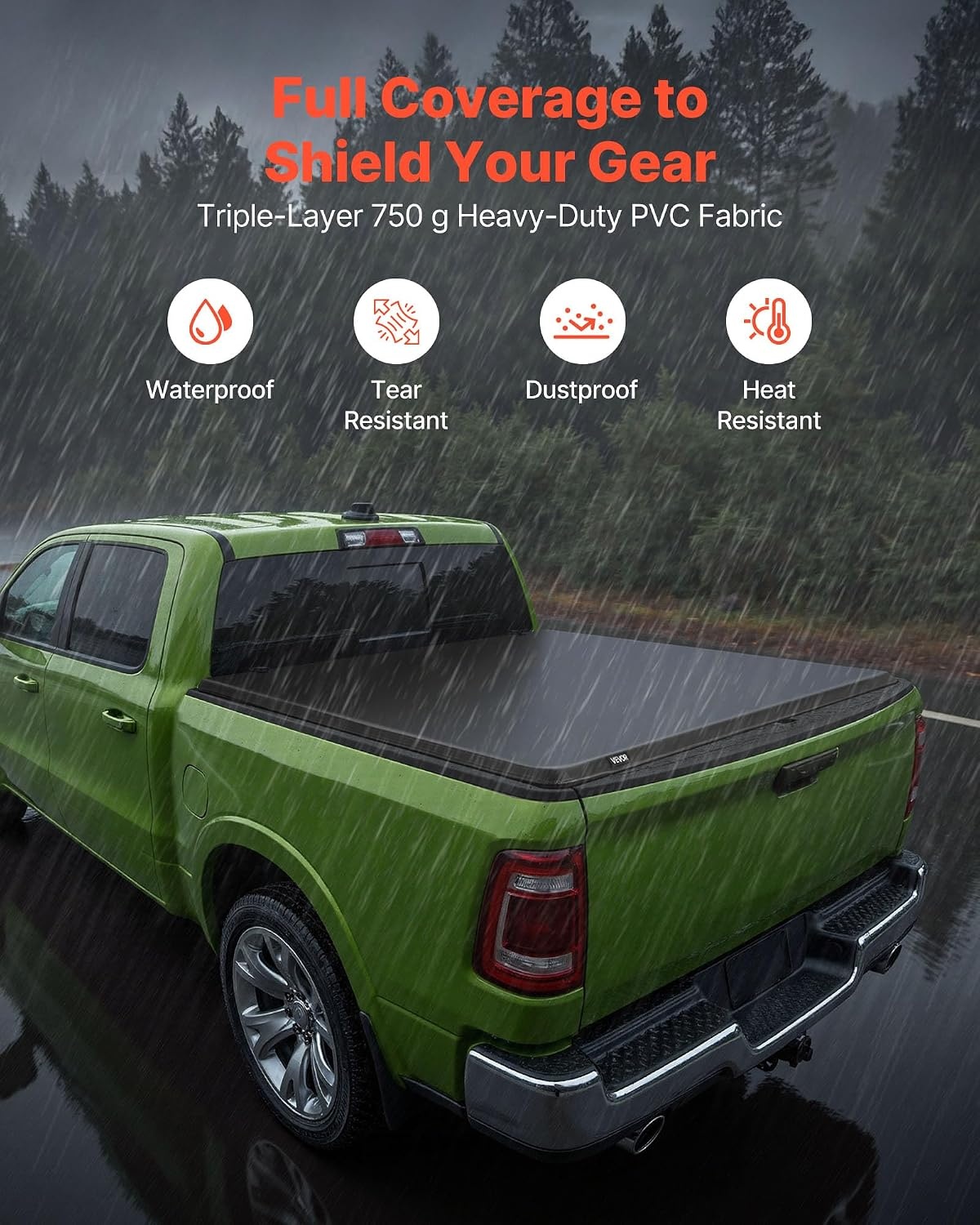 image:imageVEVOR Hard TriFold Truck Bed Tonneau Cover Compatible with 20192025 Dodge Ram 1500 56 ft 674 in Bed Waterproof LowProfile Hard Folding Truck Tonneau Cover with Aluminum Alloy Support Bar57ft