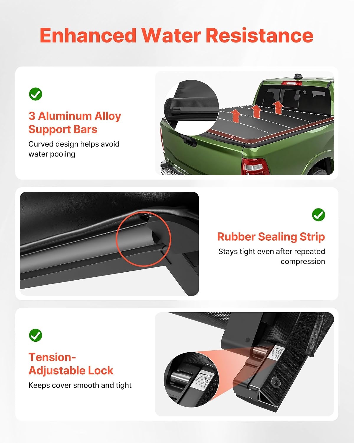 image:imageVEVOR Hard TriFold Truck Bed Tonneau Cover Compatible with 20192025 Dodge Ram 1500 56 ft 674 in Bed Waterproof LowProfile Hard Folding Truck Tonneau Cover with Aluminum Alloy Support Bar57ft