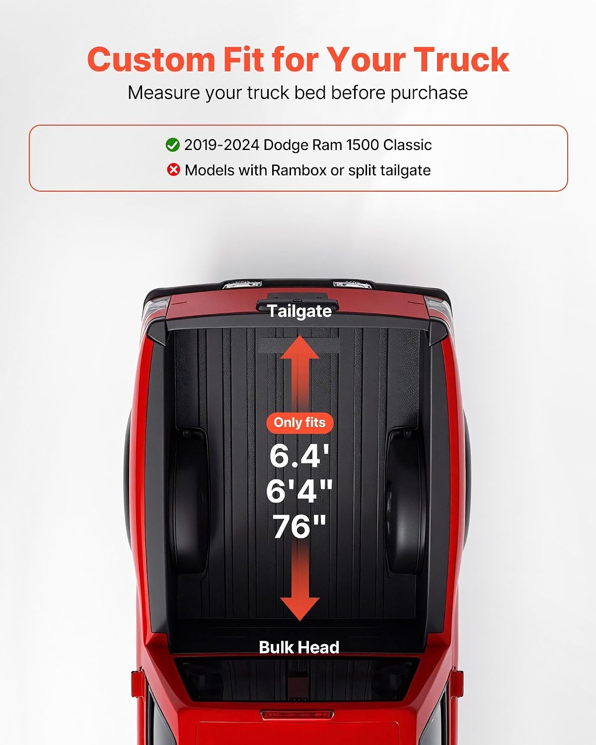 image:imageVEVOR Hard TriFold Truck Bed Tonneau Cover Compatible with 20192025 Dodge Ram 1500 56 ft 674 in Bed Waterproof LowProfile Hard Folding Truck Tonneau Cover with Aluminum Alloy Support Bar64ft