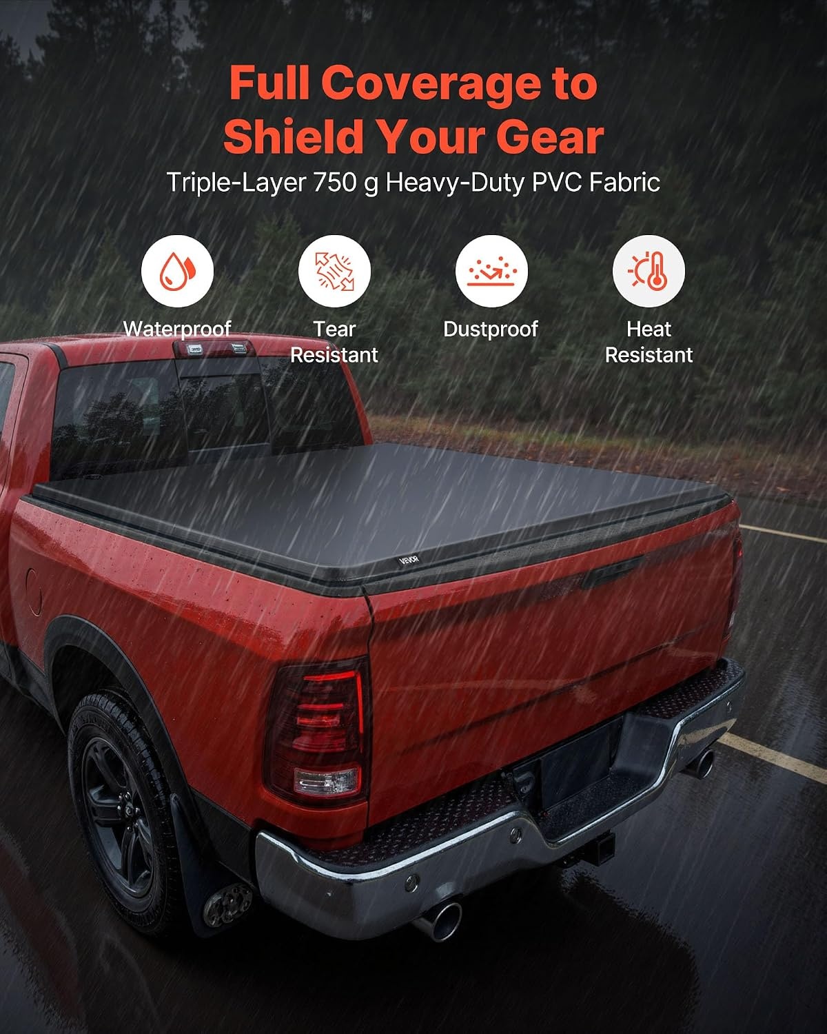 image:imageVEVOR Hard TriFold Truck Bed Tonneau Cover Compatible with 20192025 Dodge Ram 1500 56 ft 674 in Bed Waterproof LowProfile Hard Folding Truck Tonneau Cover with Aluminum Alloy Support Bar64ft