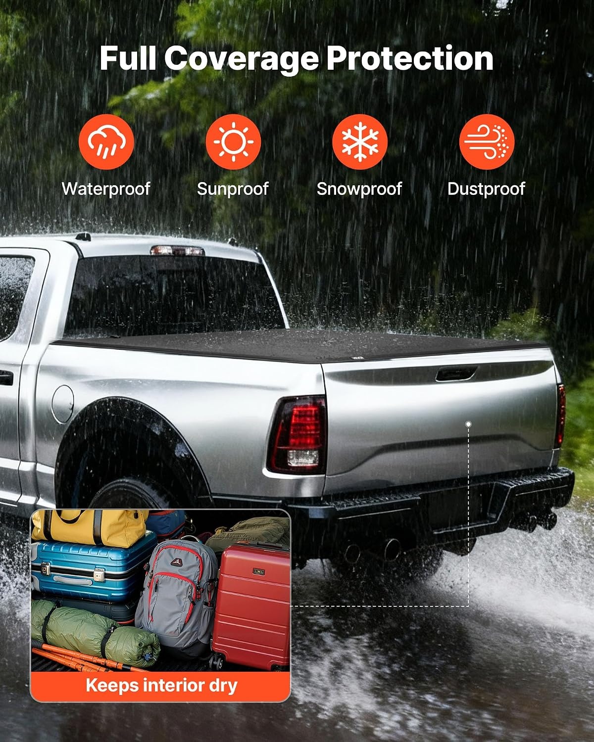 image:imageVEVOR Hard TriFold Truck Bed Tonneau Cover Compatible with 20192025 Dodge Ram 1500 56 ft 674 in Bed Waterproof LowProfile Hard Folding Truck Tonneau Cover with Aluminum Alloy Support Bar57ft