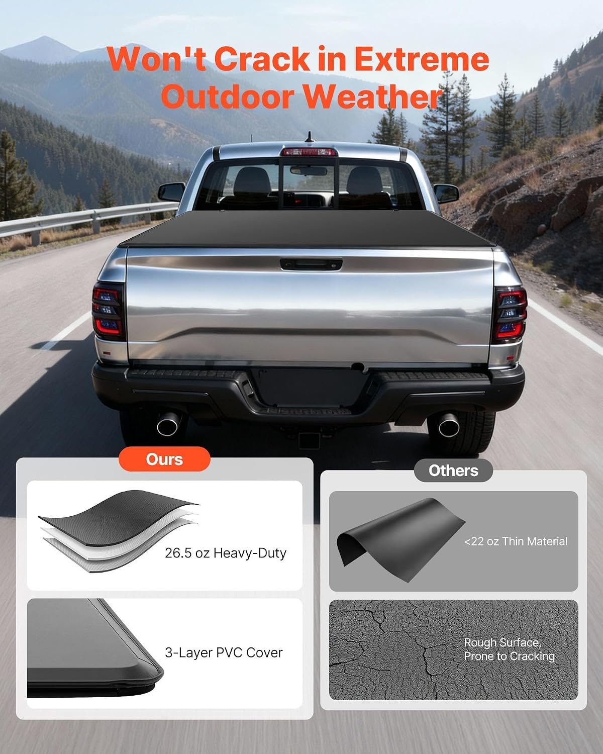 image:imageVEVOR Hard TriFold Truck Bed Tonneau Cover Compatible with 20192025 Dodge Ram 1500 56 ft 674 in Bed Waterproof LowProfile Hard Folding Truck Tonneau Cover with Aluminum Alloy Support Bar64ft