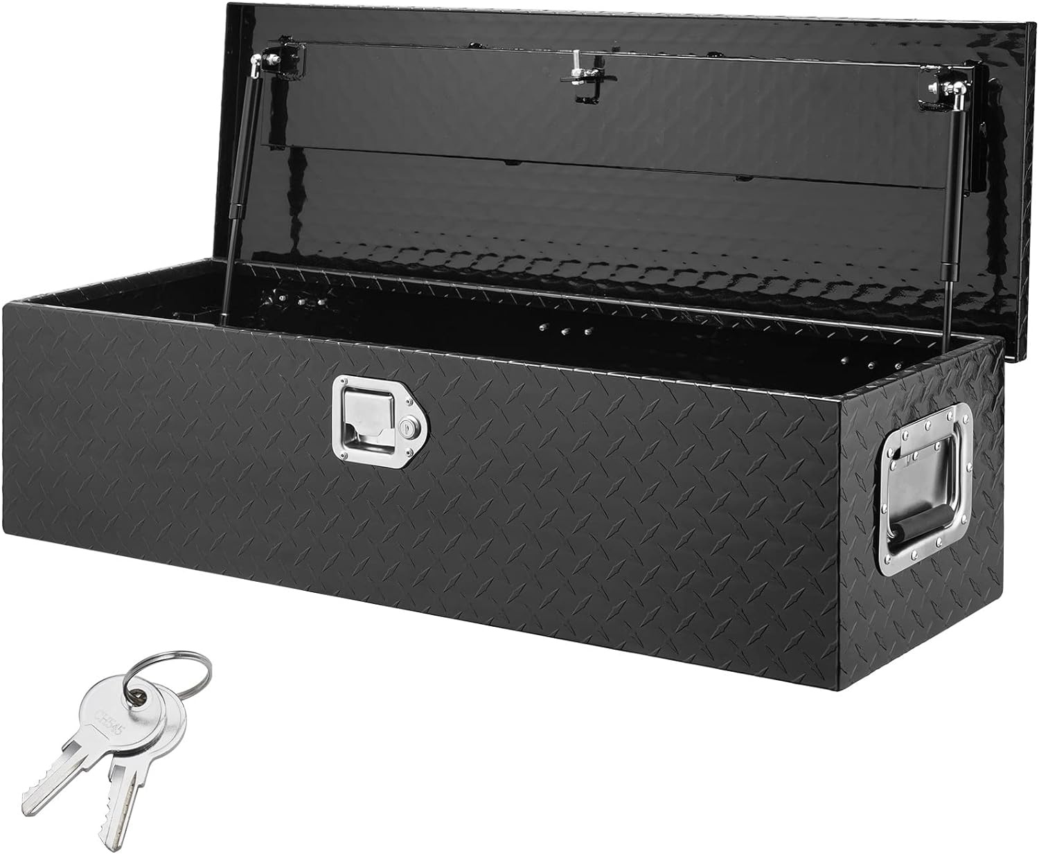 image:imageVEVOR Heavy Duty Aluminum Truck Bed Tool Box Diamond Plate Tool Box with Side Handle and Lock Keys Storage Tool Box Chest Box Organizer for Pickup Truck Bed RV Trailer 30x13x96 SilverBlack
