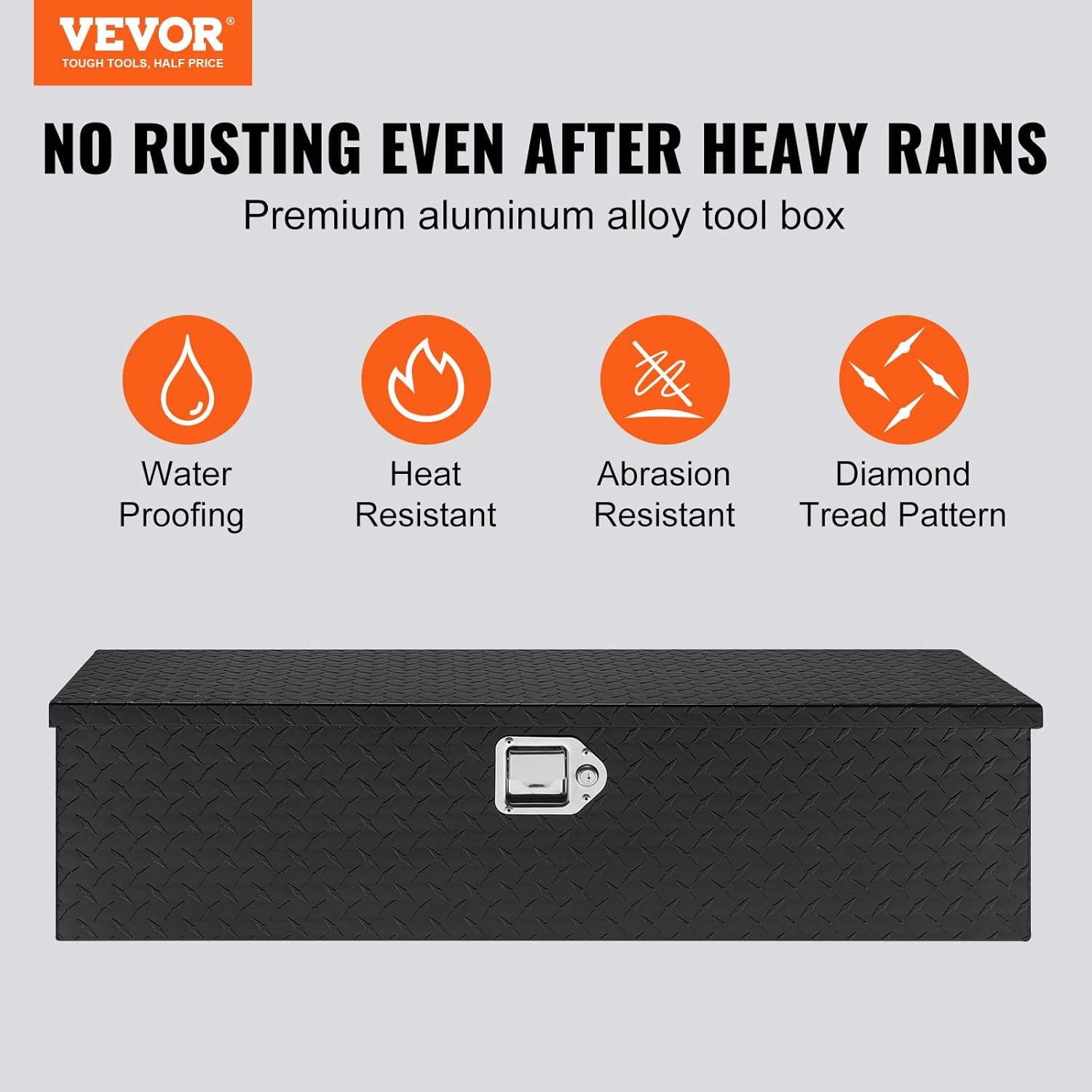 image:imageVEVOR Heavy Duty Aluminum Truck Bed Tool Box Diamond Plate Tool Box with Side Handle and Lock Keys Storage Tool Box Chest Box Organizer for Pickup Truck Bed RV Trailer 30x13x96 SilverBlack