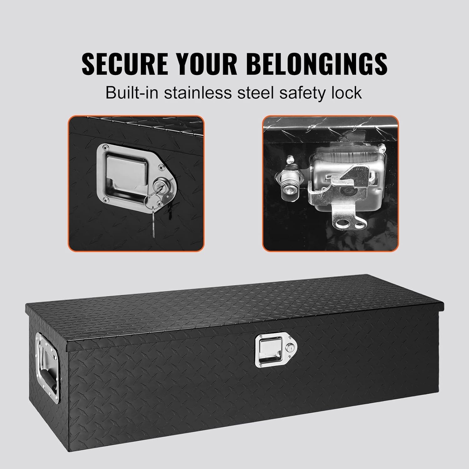 image:imageVEVOR Heavy Duty Aluminum Truck Bed Tool Box Diamond Plate Tool Box with Side Handle and Lock Keys Storage Tool Box Chest Box Organizer for Pickup Truck Bed RV Trailer 30x13x96 SilverBlack