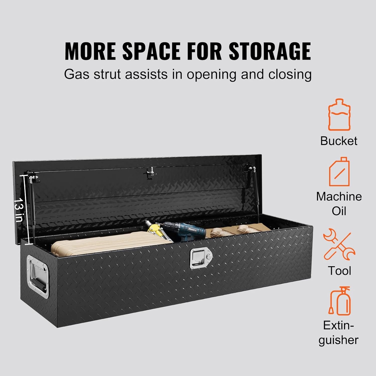 image:imageVEVOR Heavy Duty Aluminum Truck Bed Tool Box Diamond Plate Tool Box with Side Handle and Lock Keys Storage Tool Box Chest Box Organizer for Pickup Truck Bed RV Trailer 30x13x96 SilverBlack