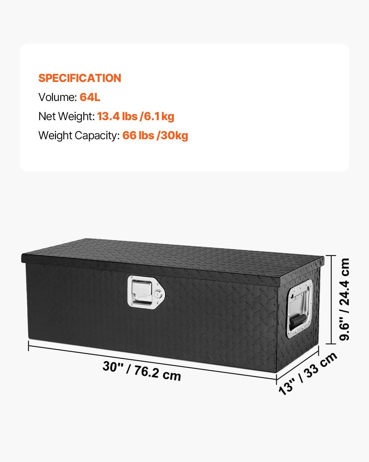 image:imageVEVOR Heavy Duty Aluminum Truck Bed Tool Box Diamond Plate Tool Box with Side Handle and Lock Keys Storage Tool Box Chest Box Organizer for Pickup Truck Bed RV Trailer 30x13x96 SilverBlack