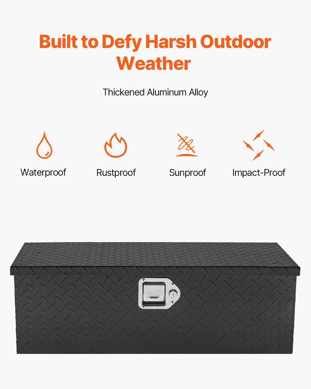 image:imageVEVOR Heavy Duty Aluminum Truck Bed Tool Box Diamond Plate Tool Box with Side Handle and Lock Keys Storage Tool Box Chest Box Organizer for Pickup Truck Bed RV Trailer 30x13x96 SilverBlack