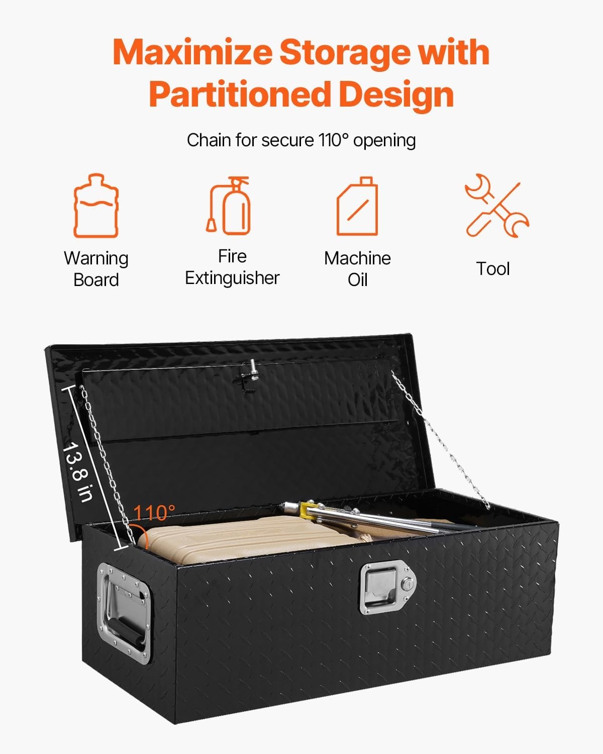 image:imageVEVOR Heavy Duty Aluminum Truck Bed Tool Box Diamond Plate Tool Box with Side Handle and Lock Keys Storage Tool Box Chest Box Organizer for Pickup Truck Bed RV Trailer 30x13x96 SilverBlack