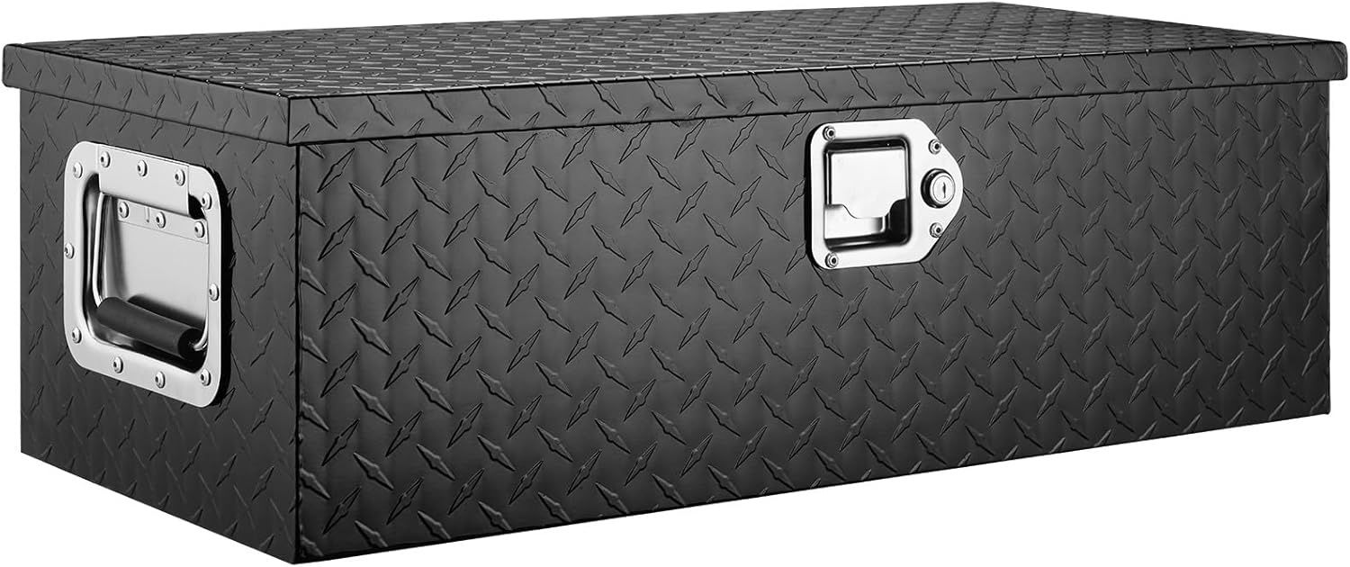image:imageVEVOR Heavy Duty Aluminum Truck Bed Tool Box Diamond Plate Tool Box with Side Handle and Lock Keys Storage Tool Box Chest Box Organizer for Pickup Truck Bed RV Trailer 30x13x96 SilverBlack