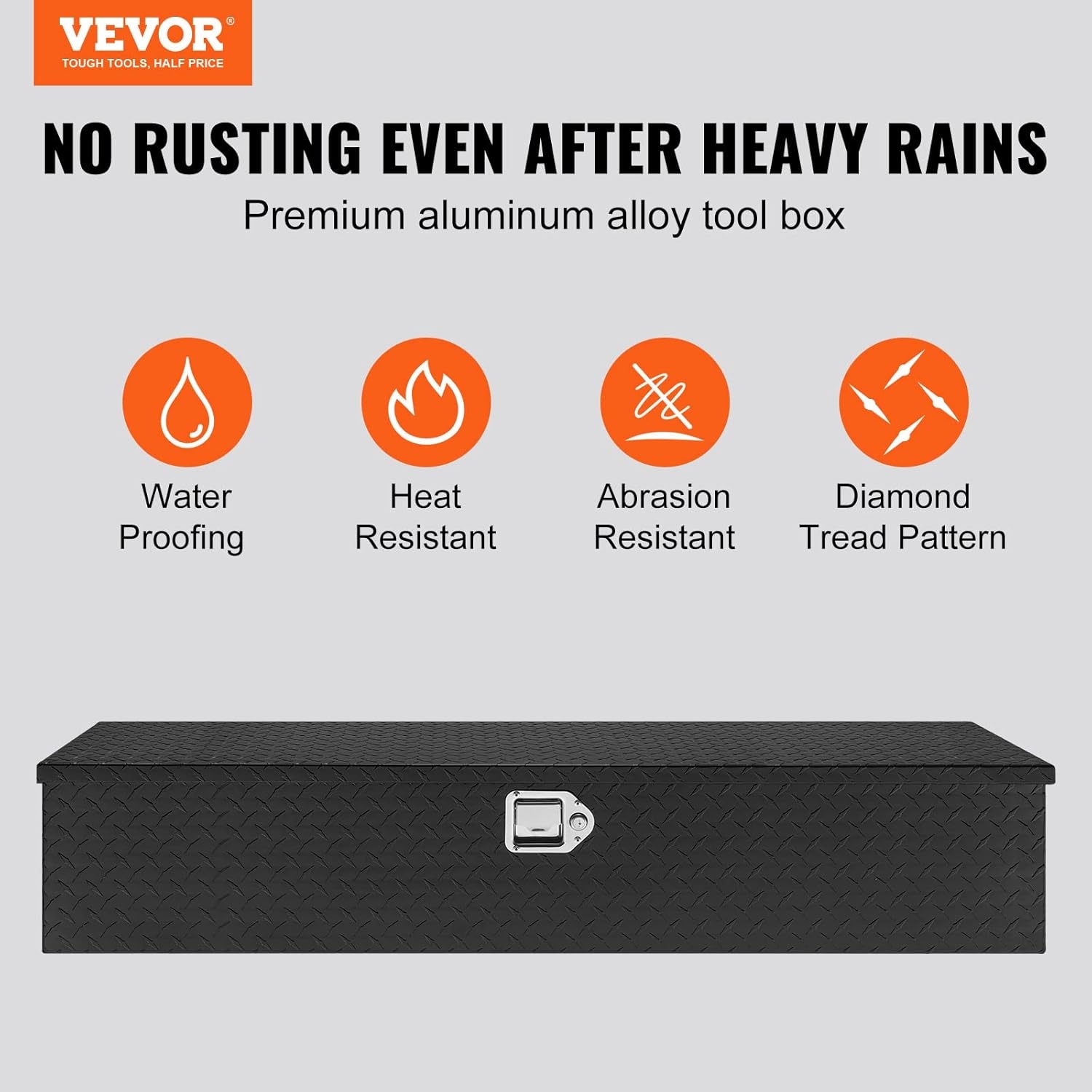 image:imageVEVOR Heavy Duty Aluminum Truck Bed Tool Box Diamond Plate Tool Box with Side Handle and Lock Keys Storage Tool Box Chest Box Organizer for Pickup Truck Bed RV Trailer 30x13x96 SilverBlack