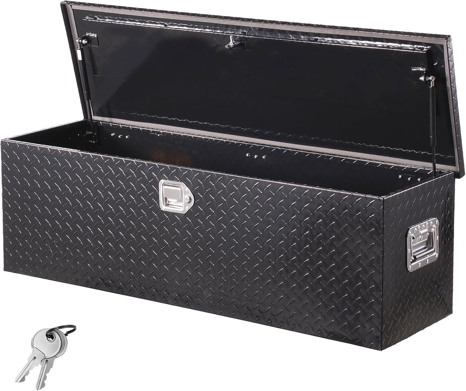 image:imageVEVOR Heavy Duty Aluminum Truck Bed Tool Box Diamond Plate Tool Box with Side Handle and Lock Keys Storage Tool Box Chest Box Organizer for Pickup Truck Bed RV Trailer 30x13x96 SilverBlack