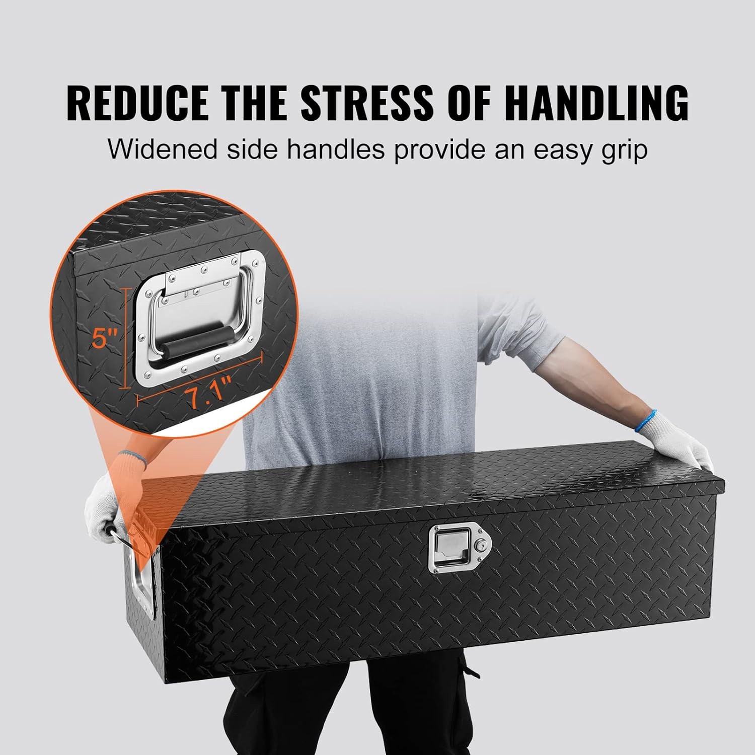 image:imageVEVOR Heavy Duty Aluminum Truck Bed Tool Box Diamond Plate Tool Box with Side Handle and Lock Keys Storage Tool Box Chest Box Organizer for Pickup Truck Bed RV Trailer 30x13x96 SilverBlack