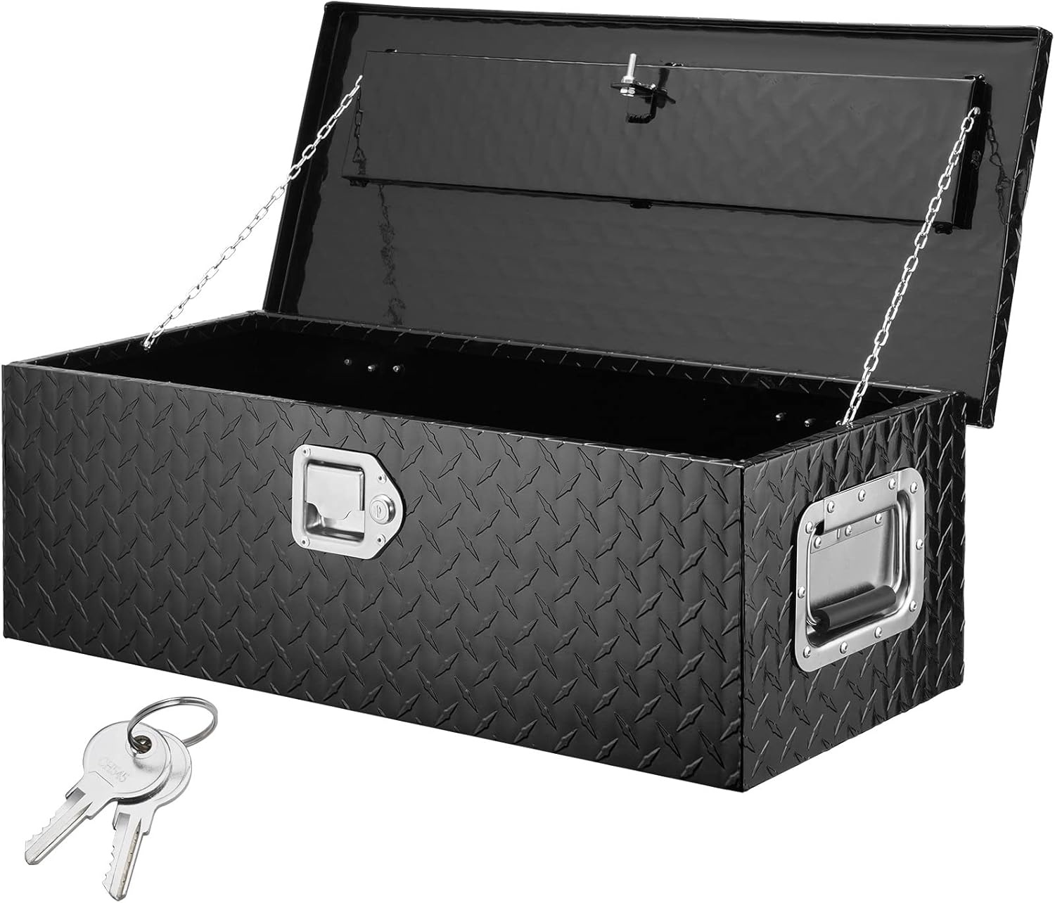 image:imageVEVOR Heavy Duty Aluminum Truck Bed Tool Box Diamond Plate Tool Box with Side Handle and Lock Keys Storage Tool Box Chest Box Organizer for Pickup Truck Bed RV Trailer 30x13x96 SilverBlack