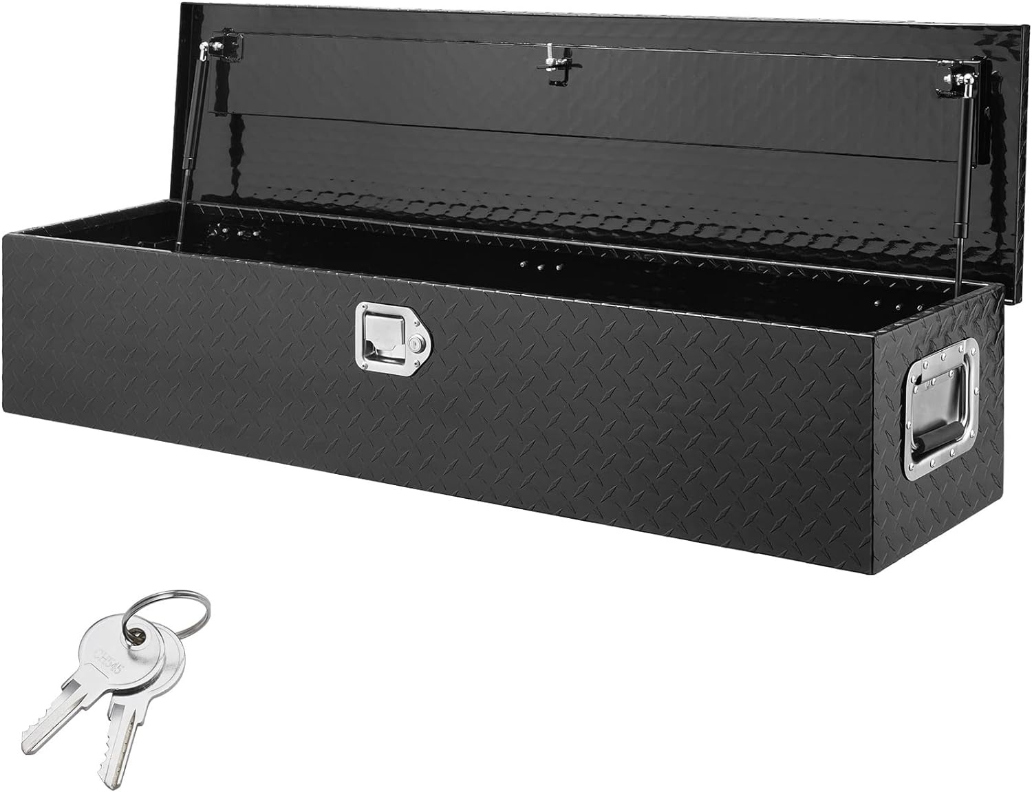 image:imageVEVOR Heavy Duty Aluminum Truck Bed Tool Box Diamond Plate Tool Box with Side Handle and Lock Keys Storage Tool Box Chest Box Organizer for Pickup Truck Bed RV Trailer 30x13x96 SilverBlack