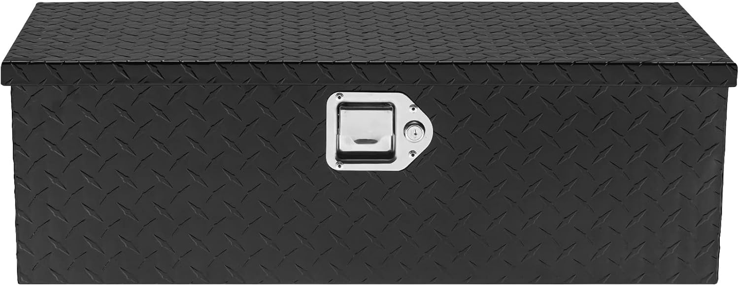 image:imageVEVOR Heavy Duty Aluminum Truck Bed Tool Box Diamond Plate Tool Box with Side Handle and Lock Keys Storage Tool Box Chest Box Organizer for Pickup Truck Bed RV Trailer 30x13x96 SilverBlack