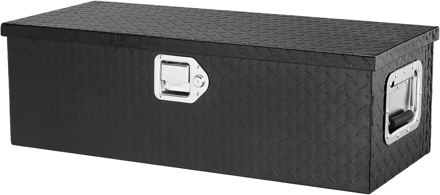 image:imageVEVOR Heavy Duty Aluminum Truck Bed Tool Box Diamond Plate Tool Box with Side Handle and Lock Keys Storage Tool Box Chest Box Organizer for Pickup Truck Bed RV Trailer 30x13x96 SilverBlack