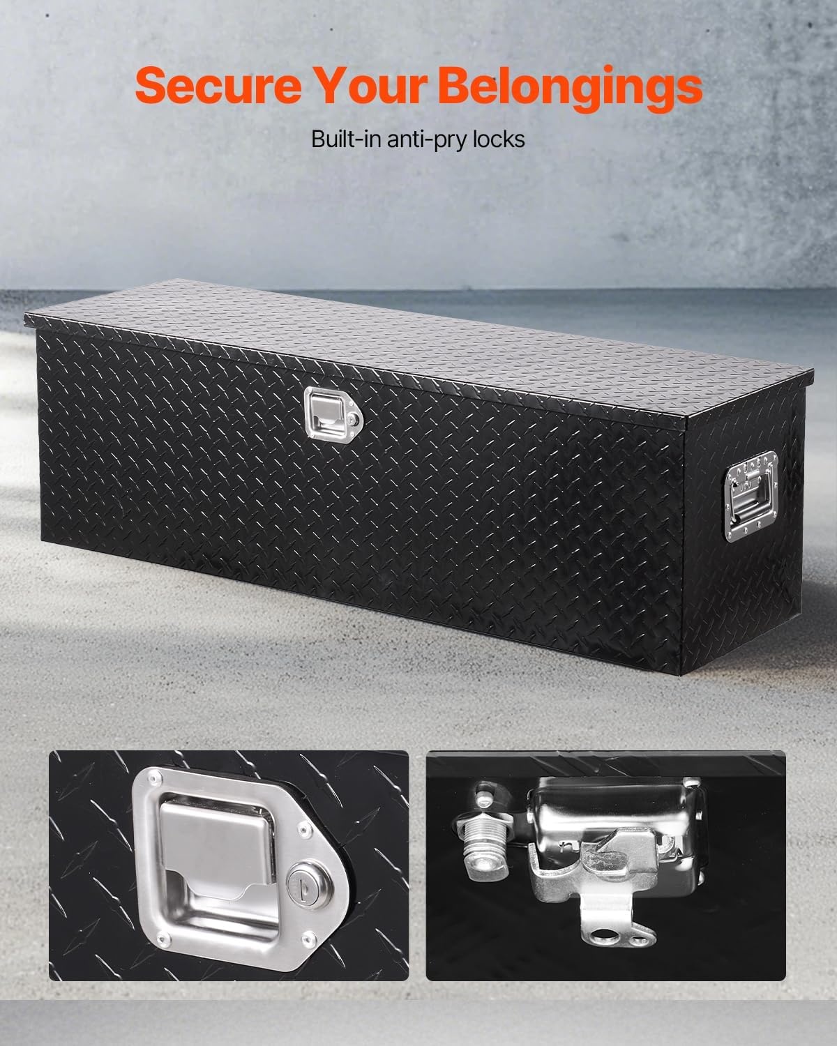 image:imageVEVOR Heavy Duty Aluminum Truck Bed Tool Box Diamond Plate Tool Box with Side Handle and Lock Keys Storage Tool Box Chest Box Organizer for Pickup Truck Bed RV Trailer 30x13x96 SilverBlack
