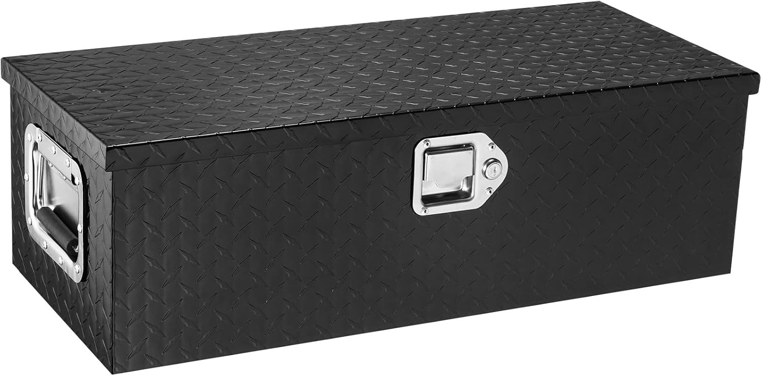 image:imageVEVOR Heavy Duty Aluminum Truck Bed Tool Box Diamond Plate Tool Box with Side Handle and Lock Keys Storage Tool Box Chest Box Organizer for Pickup Truck Bed RV Trailer 30x13x96 SilverBlack