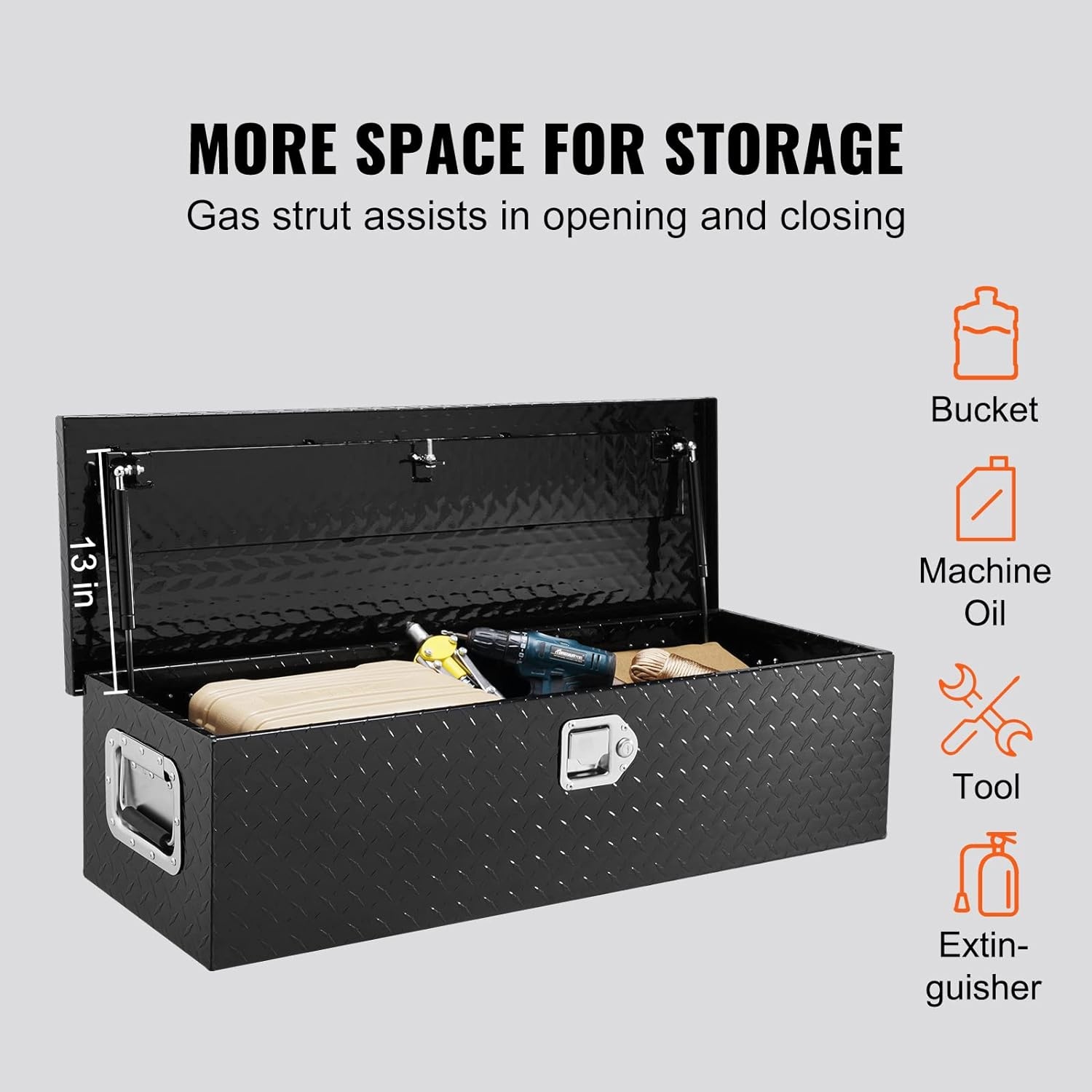 image:imageVEVOR Heavy Duty Aluminum Truck Bed Tool Box Diamond Plate Tool Box with Side Handle and Lock Keys Storage Tool Box Chest Box Organizer for Pickup Truck Bed RV Trailer 30x13x96 SilverBlack