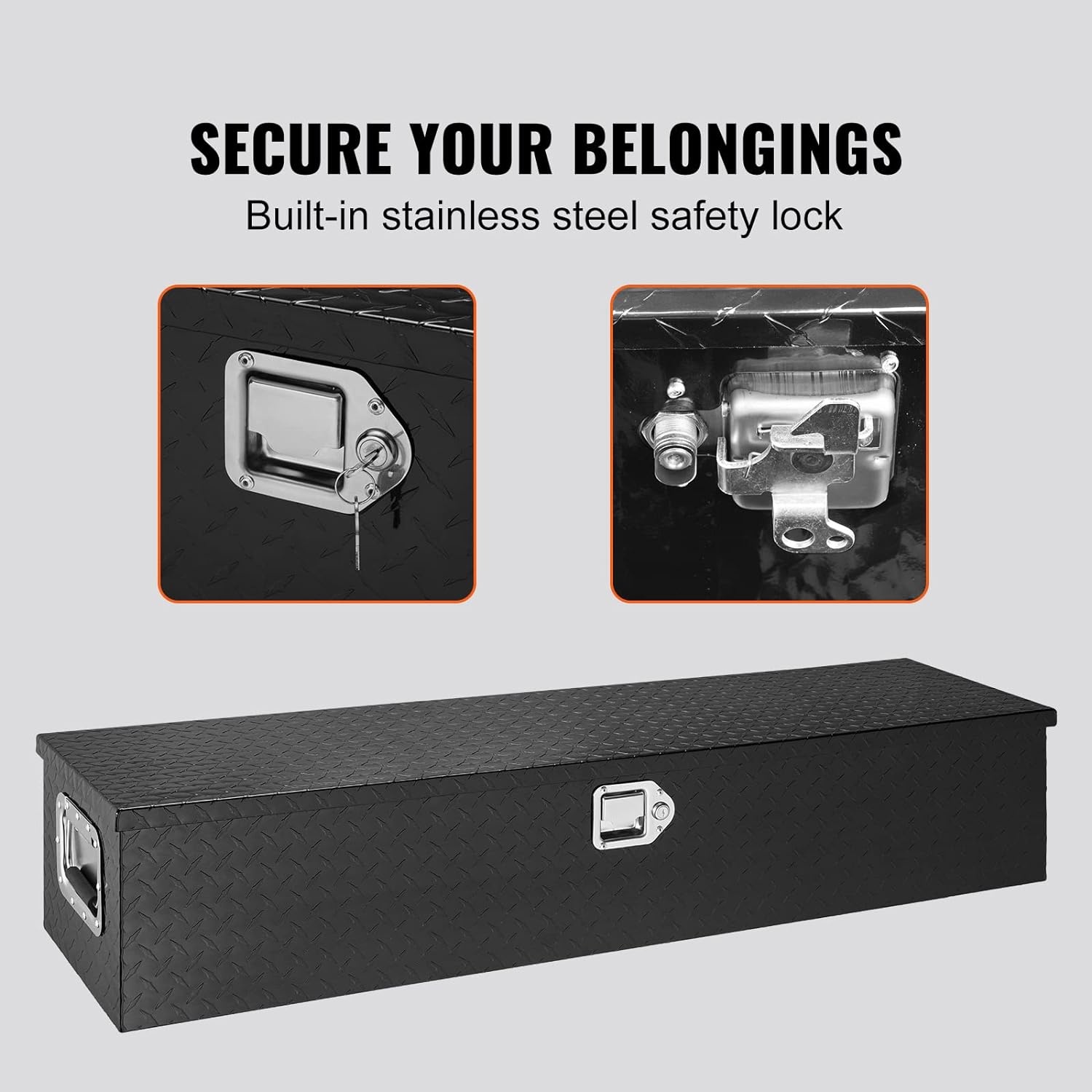 image:imageVEVOR Heavy Duty Aluminum Truck Bed Tool Box Diamond Plate Tool Box with Side Handle and Lock Keys Storage Tool Box Chest Box Organizer for Pickup Truck Bed RV Trailer 30x13x96 SilverBlack
