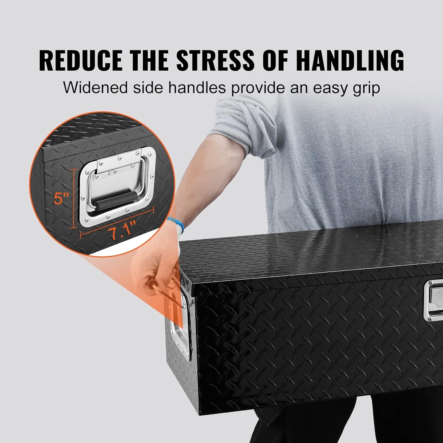 image:imageVEVOR Heavy Duty Aluminum Truck Bed Tool Box Diamond Plate Tool Box with Side Handle and Lock Keys Storage Tool Box Chest Box Organizer for Pickup Truck Bed RV Trailer 30x13x96 SilverBlack