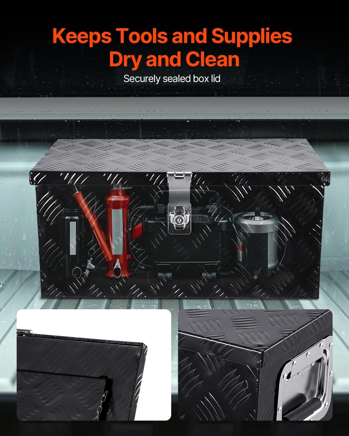 image:imageVEVOR Heavy Duty Aluminum Truck Bed Tool Box Diamond Plate Tool Box with Side Handle and Lock Keys Storage Tool Box Chest Box Organizer for Pickup Truck Bed RV Trailer 30x13x96 SilverBlack