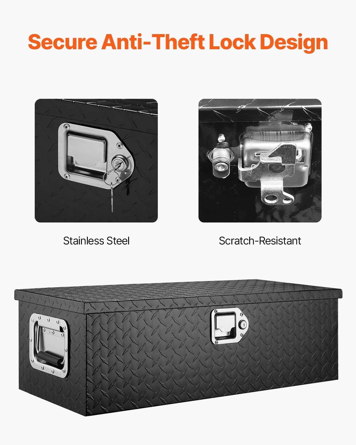 image:imageVEVOR Heavy Duty Aluminum Truck Bed Tool Box Diamond Plate Tool Box with Side Handle and Lock Keys Storage Tool Box Chest Box Organizer for Pickup Truck Bed RV Trailer 30x13x96 SilverBlack