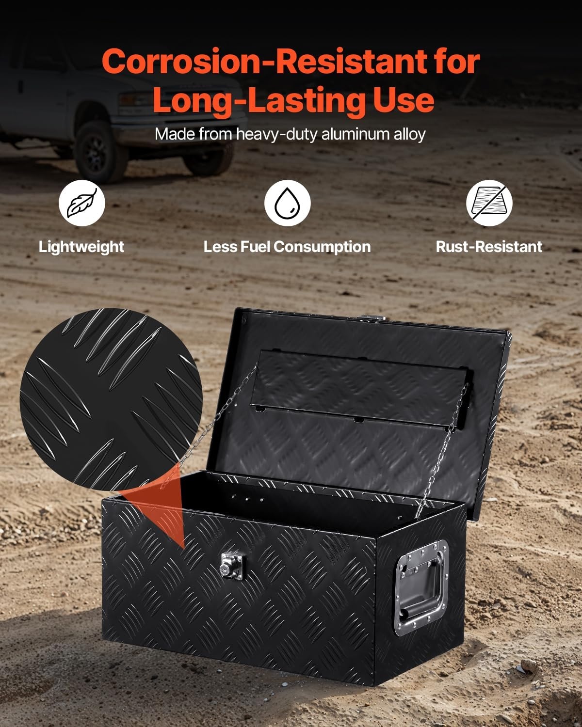 image:imageVEVOR Heavy Duty Aluminum Truck Bed Tool Box Diamond Plate Tool Box with Side Handle and Lock Keys Storage Tool Box Chest Box Organizer for Pickup Truck Bed RV Trailer 30x13x96 SilverBlack