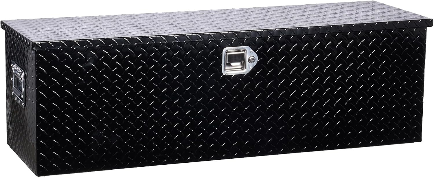 image:imageVEVOR Heavy Duty Aluminum Truck Bed Tool Box Diamond Plate Tool Box with Side Handle and Lock Keys Storage Tool Box Chest Box Organizer for Pickup Truck Bed RV Trailer 30x13x96 SilverBlack