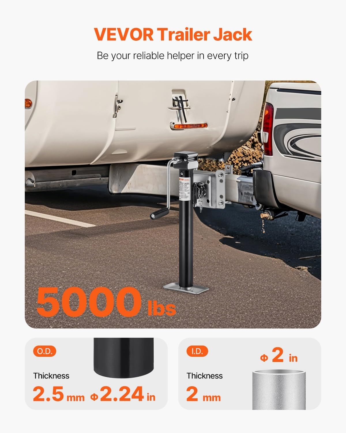 image:imageVEVOR Heavy Duty Swivel Trailer Jack 8000 lbs Static Load Capacity 285 Lift Jack Stand with Handle for RV Horse Utility and Yacht Trailers5000lbs