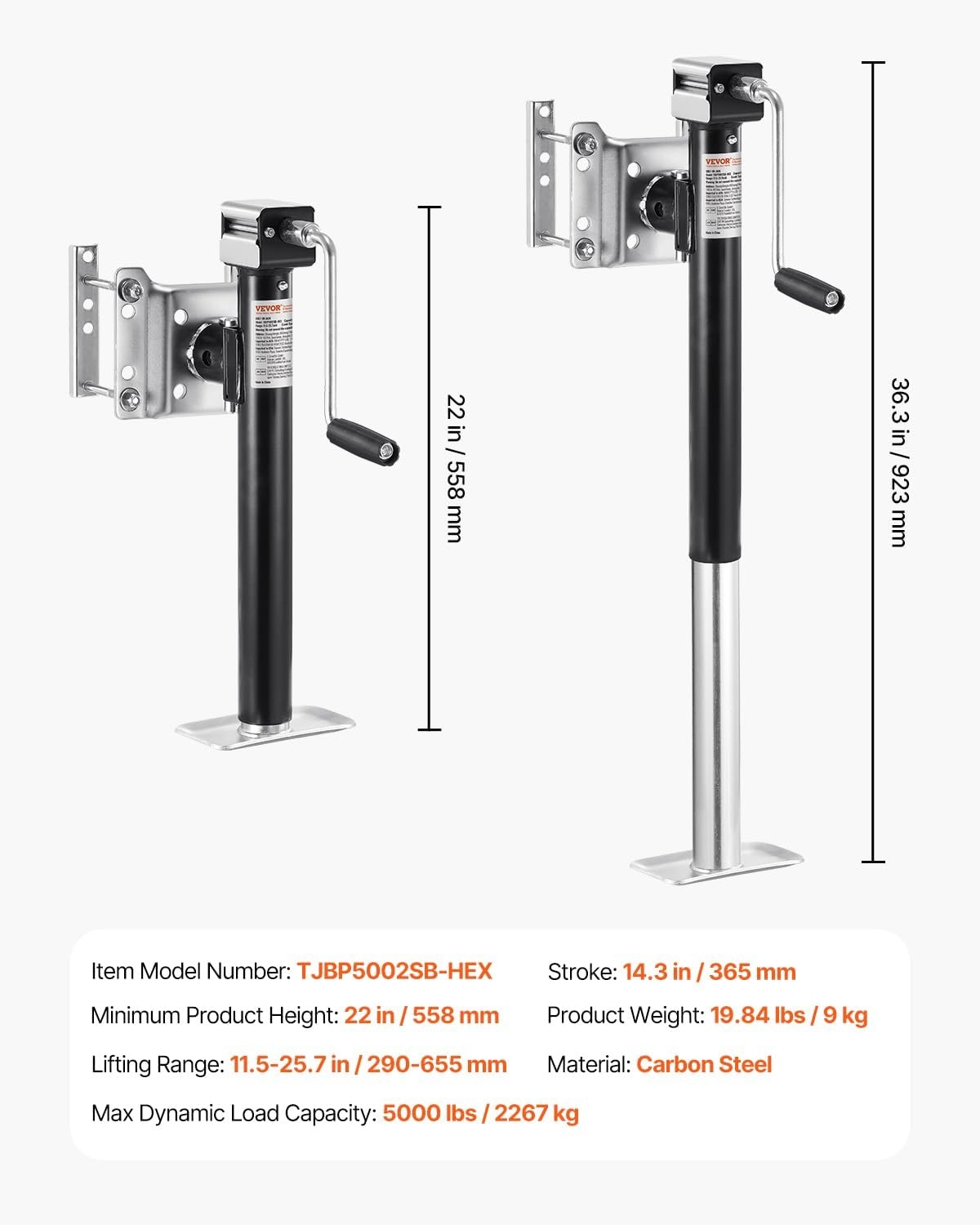 image:imageVEVOR Heavy Duty Swivel Trailer Jack 8000 lbs Static Load Capacity 285 Lift Jack Stand with Handle for RV Horse Utility and Yacht Trailers5000lbs