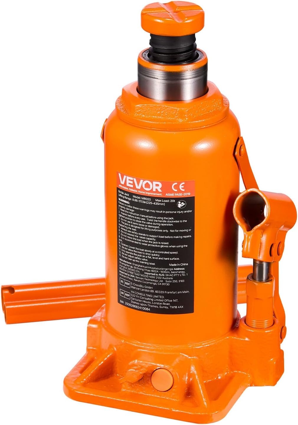 image:imageVEVOR Hydraulic Bottle Jack 20 Ton44092 lbs Low Profile Welded Bottle Jack with 669126 Lifting Range amp 3Section Long Handle for Car Pickup Truck RV Auto Repair Industrial Engineering20T Hight Profile