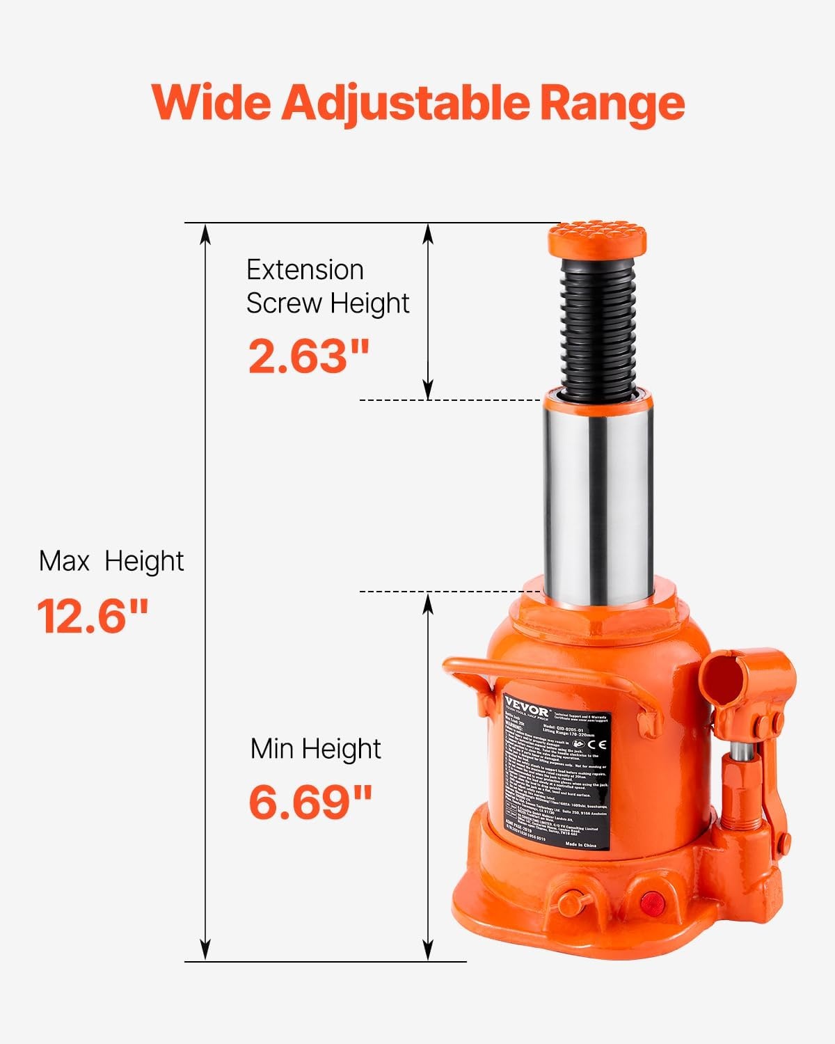 image:imageVEVOR Hydraulic Bottle Jack 20 Ton44092 lbs Low Profile Welded Bottle Jack with 669126 Lifting Range amp 3Section Long Handle for Car Pickup Truck RV Auto Repair Industrial Engineering20T
