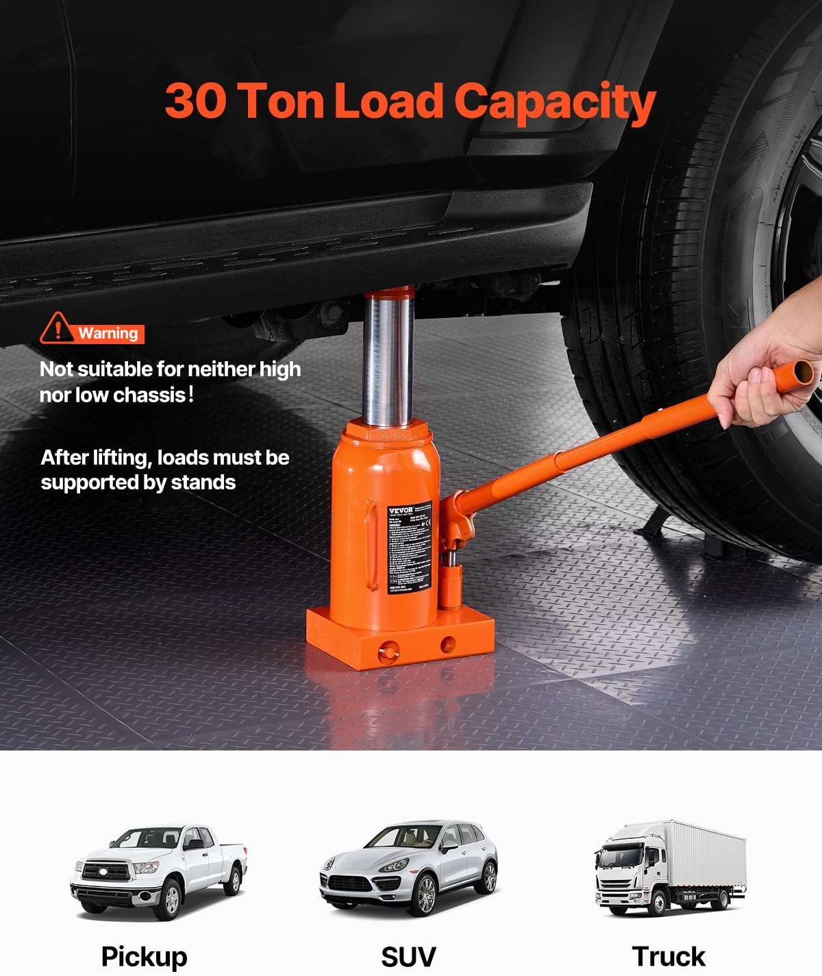 image:imageVEVOR Hydraulic Bottle Jack 30 Ton66138 lbs Welded Bottle Jack with 11221866 Lifting Range amp 3Section Long Handle for Car Pickup Truck RV Auto Repair Industrial Engineering30T