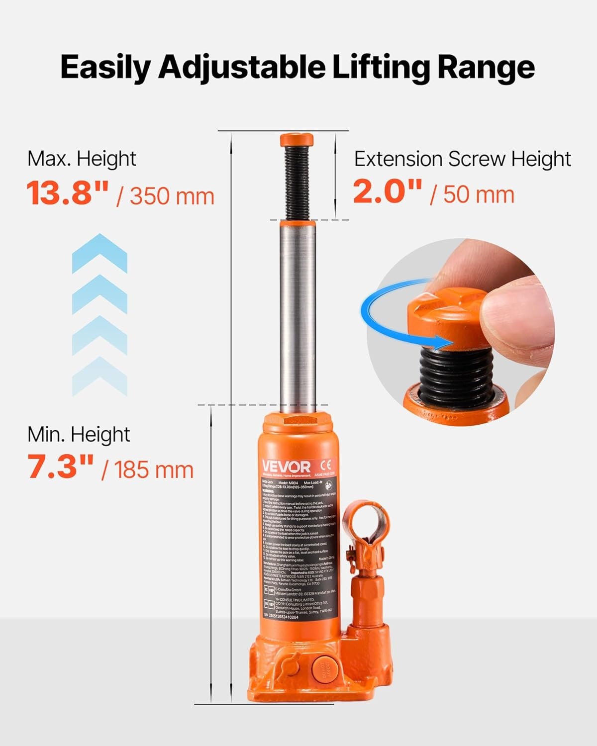 image:imageVEVOR Hydraulic Bottle Jack 30 Ton66138 lbs Welded Bottle Jack with 11221866 Lifting Range amp 3Section Long Handle for Car Pickup Truck RV Auto Repair Industrial Engineering4T