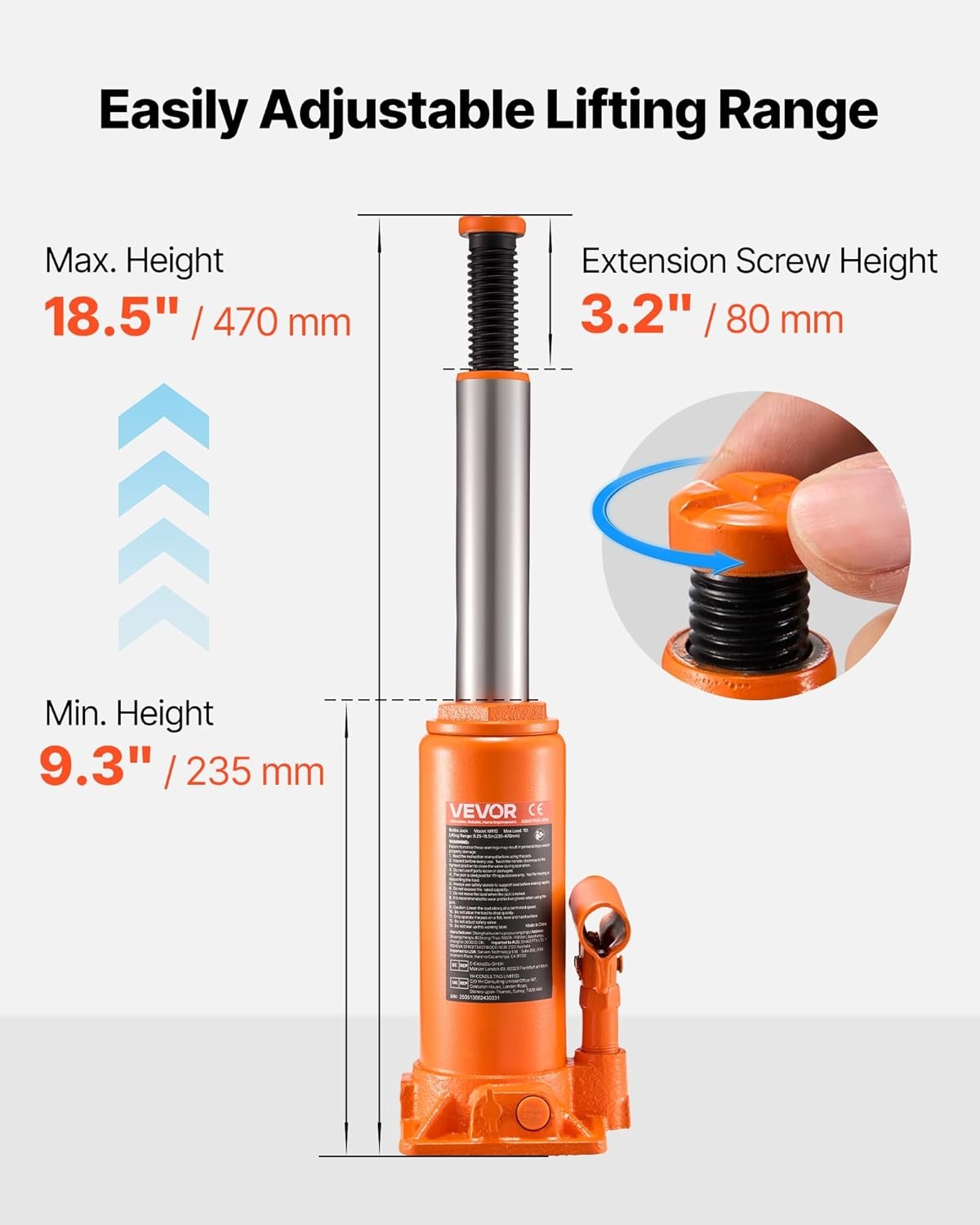 image:imageVEVOR Hydraulic Bottle Jack 30 Ton66138 lbs Welded Bottle Jack with 11221866 Lifting Range amp 3Section Long Handle for Car Pickup Truck RV Auto Repair Industrial Engineering10T